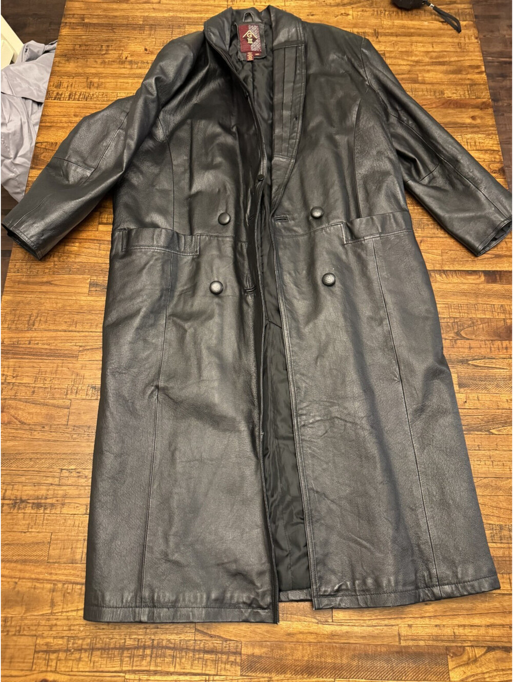 Vintage G III Black Leather Trench Coat Women Medium Matrix Duster 90s Biker